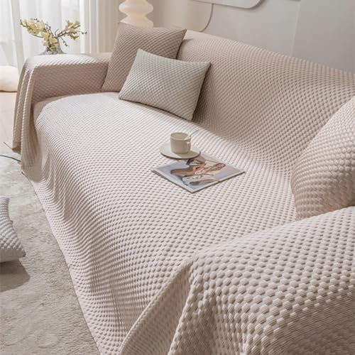 Ayoiow Couchbezug für Wohnlandschaft Sofa Überzug Khakifarbe Sofahusse 3Sitzer Polyester Einfarbig