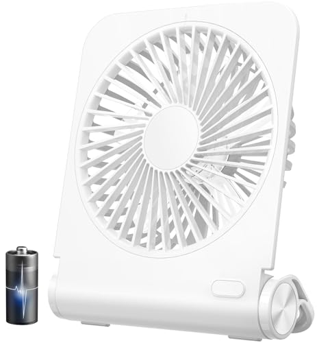 EasyAcc Mini Ventilateur de Table Rechargeable 6H Ventilateur de Batterie Portable Silencieux USB-C 4 Vitesses Puissant Pliable Détachable pour Bureau Voyage-Blanc