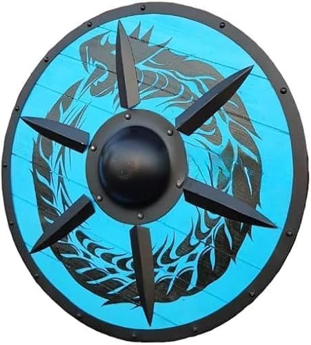 Antique House Craft Bouclier Viking en bois Motif visage de dragon Ouroboros Battleworn Bouclier Viking Valhalla 61 cm, claire, BIG