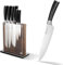 KEEMAKE Couteaux de Cuisine avec Bloc Aimanté Bois, Set Couteau Cuisine 6PCS Office Chef Santoku Pain Viande Utilitaire, Porte-couteaux Magnétique Puissant