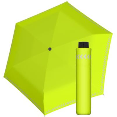 Doppler Regenschirm Safety Reflect I Regenschirm mit reflektierendem Rand & Handöffner I Mini Schirm mit passender Schirmtasche I Kinderschirm reflektierend
