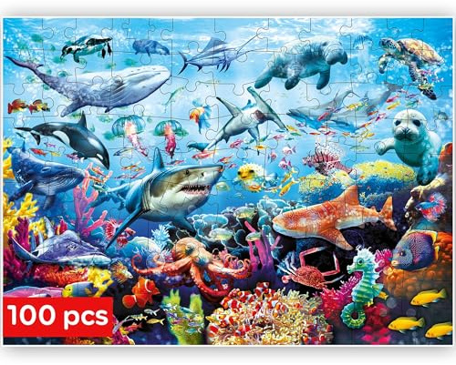 Puzzle für Kinder - Solo Puzzle ab 4 5 6 Jahre Für Mädchen und Jungen | 100 Teile Spielzeug zum Lernen von Meer - Spiele Geschenk für Mädchen und Jungen 7 8 9