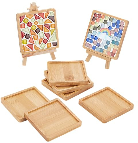 WEBEEDY 8 Stück Quadratische Bambus Untersetzer Für Trinkbecher Leere Unterlage Für Mosaik Handwerk Pflanzenuntersetzer Holz Dekorative Tablett Für Handwerk Esstisch Kaffeetisch Schutz 9x9cm