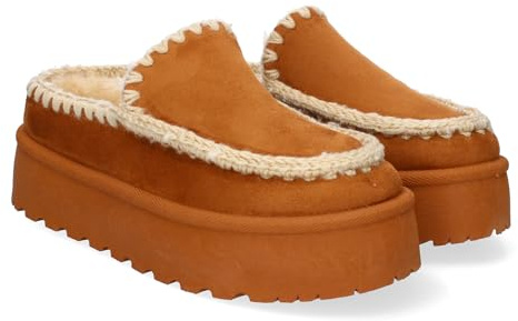 shoes&blues.es 86296 Zuecos de Plataforma para Mujer, Comodos y Elegantes, Diseno Moderno, Detalles en la Costura y Forrados de Borreguillo. Cuero Talla 39
