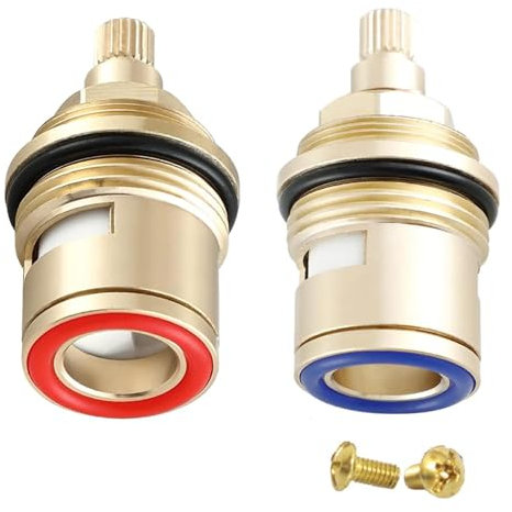 2Pcs 1/2 Tap Cartridge Replacement, Ceramic Tap Cartridge with 2 Screws, Mixer, Brass Faucet Valve, Durable Replacement for Hot & Cold Water Taps