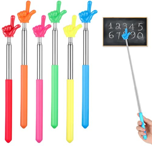 Oruola 6 Stück Zeigefinger Stab,Zeigestab Ausziehbar,Finger Pointer Stick,Zeigestab Finger,Lehrer Zeiger Versenkbare,Teleskop Lehrer Zeiger für Klassenzimmer,Lesestift Finger(Mehrfarbig)