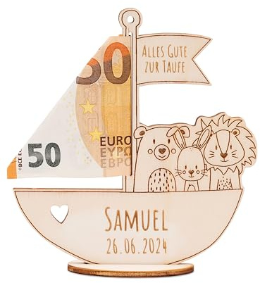 wunderwunsch Taufgeschenk, Geldgeschenk Taufe Arche, Geschenk zur Geburt, Taufgeschenke für Jungen und Mädchen, individualisiert und personalisiert nach Wunsch (mit Name)