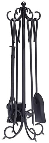 HSIRYAOHD Kaminwerkzeug-Set, 5-teilig, Schmiedeeisen, Feuerstelle, Schürhaken, Holzzange, Halter, Kaminwerkzeug-Sets mit Schriftrollen, 76,2 cm