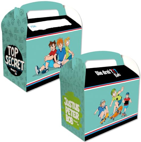 DH-Konzept 8 Geschenkeboxen * DIE DREI ??? Kids * für Mitgenbsel zur Kinderparty und Kindergeburtstag | aus Karton, 150x80x95mm groß, mit Tragegriff | 3 Fragezeichen Partytüten Kinder Detektive Party