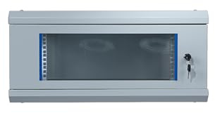 Netzwerkschrank 19 Zoll 4HE I 600 mm Tiefe I Serverschrank Grau montiert | Wandmontage I abschließbare Glastür I voll montiert I 100 kg Traglast I 600×600×280 mm (Grau - 60 cm, 4HE)