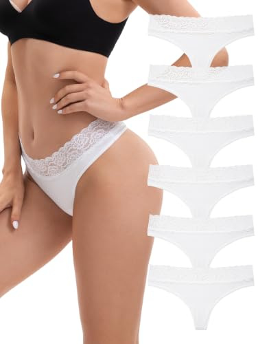 INNERSY Tanga Dentelle pour Femme String Sexy Chic Culotte Coton Lot de 6 | Thong T-Back Extensible, Sous-vêtements Confortable, G-String Ficelle Respirant, Sans Étiquette, Sport, Rencontres, Quotidien