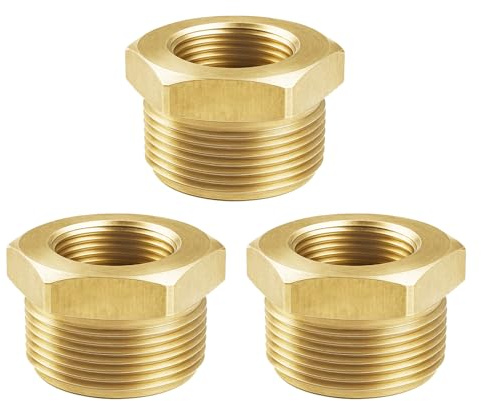 COSBERY Messing Reduzierstück 1 auf 3/4 Zoll, 3 Stück Reduzierung Gewindefitting mit Sechskant G1 auf G3/4 (AG Ø 32,5mm x IG Ø 25,7mm), Messing Fitting für Rohranschluss