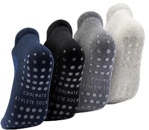 CoolMate Mens Grip Socks Men Non Slip Size 6-10-13-14, Non Slip Pilates Yoga Socks for Men with Grips, Gifts for Men (US, Alpha, Large, Regular, Regular, Navy/Black/Grey/Light Grey)
