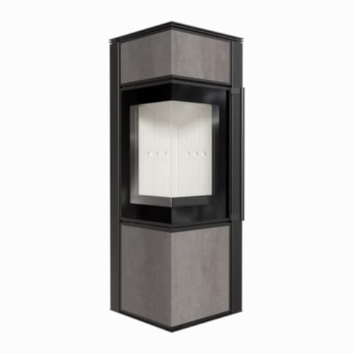 Kaminofen aus Stahl KRATKI TORA/S 8 kW Ø 150 Quarzsinter NATURALI mit Türfeder
