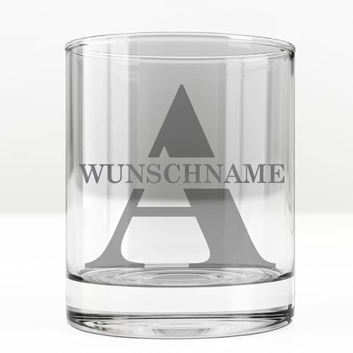 Kiwistar Verre à whisky gravé de 0,320 l avec gravure au choix - A - Tumbler personnalisé comme cadeau d'anniversaire, de fête des pères ou de club - Individuel et élégant