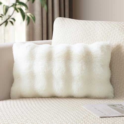 JOTOM Lot de 1 Housse de Coussin Moelleuse 40x60 cm Taie d'oreiller Décorative Douce et Pelucheuse en Fausse Fourrure pour Canapé, Salon, Chambre (Blanc Crème)