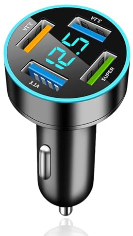 Cigarette Lighter USB Charger, Car Charger 4 Ports USB, 12V Fast Charging, Hand-Free Calling Music Player for Phone, Android, and All USB Devices, Adapter 12/24V Car Accessories for Men Women