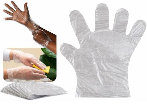 VEZODEK Gants jetables en plastique PEHD - 28 x 26 cm - Unisexe - Pour homme et femme - Parfaits pour aliments, teinture des cheveux, boulangerie, diesel (200, 28 x 26 cm)