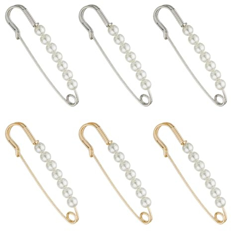 YFTRFR 6 Piezas Broches de Perlas, Ajustadores para Cintura Safety Pins con Perla Sintética für Ropa, Suéteres, Bufandas, Faldas y Decoraciones, Fiesta de Ceremonia, Wedding(2 Color)