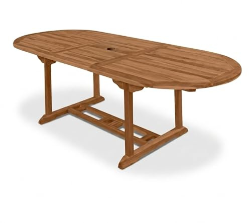SAM Gartentisch Aruba 180-240x100 cm Teakholz oval Ausziehtisch | Premium ausziehbar, wetterfester Terrassentisch mit Schirmloch, ovaler Holztisch für Terrasse, massiver Esstisch
