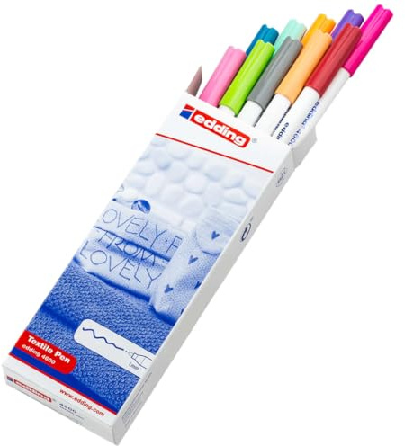 Edding 4600 Pennarello per Tessuti, Set 10 Colori, Punta Tonda 1 mm, Penne Permanenti per Disegnare sui Tessuti, Resistente ai Lavaggi Fino a 60 °C, Penna per Tessuti