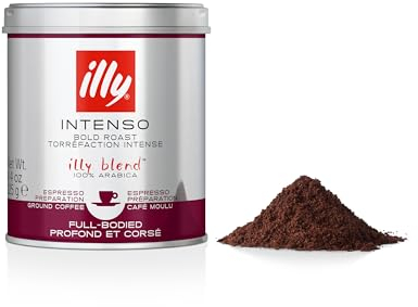 illy - Intenso Ground Coffee - Dark Roast - 100% Arabica Beans - Ideal for Espresso Preparation - 125g Tin
