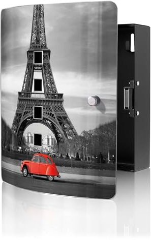 banjado Design Schlüsselkasten aus Edelstahl für 10 Schlüssel - Schlüsselschrank zur Schlüssel Aufbewahrung 24 x 21,5 x 7cm groß mit praktischem Magnetverschluss - Motiv Paris