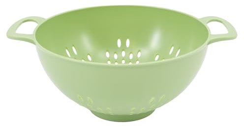 Fackelmann Escurridor Grande 26x20x10 cm, Material rPET Certificado EFSA, Color Verde Pastel, Ideal para Lavar Verduras, Colar Pasta y Frutas, Diseño Sostenible con Asas Ergonómicas y Base Estable