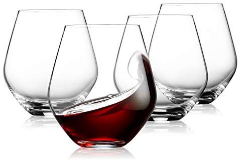 Godinger Wine Glasses, Stemless Wine Glasses, Red Wine Drinking Glasses, Stemless Wine Glass - 17oz, Set of 4 - Made in Europe