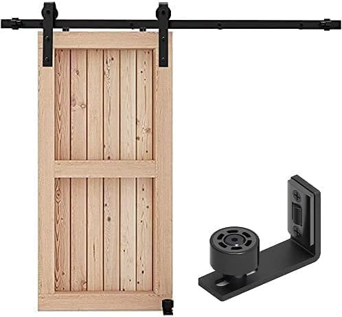 CCJH 6FT 183cm Binario per Porta Scorrevole Nero Kit Esterno Muro Accessori con Regolabile Guida Porte Scorrevoli Pavimento