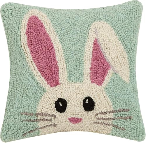 Peking Handicraft 30JES1739C10SQ Hello Easter Bunny Hook Pillow, 10-inch Square, Wool and Cotton