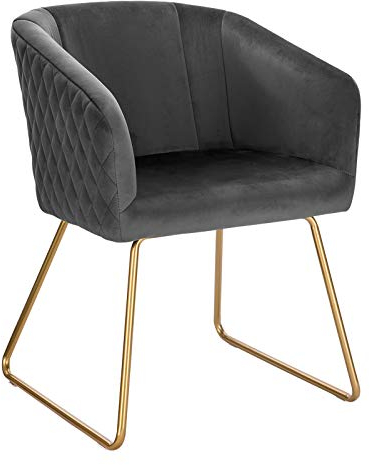 WOLTU 1x Esszimmerstuhl Küchenstuhl Polsterstuhl Schminktisch Stuhl Wohnzimmerstuhl, Sessel mit Armlehne, Sitzfläche aus Samt, Metall Gold Beine, Dunkelgrau BH271dgr-1