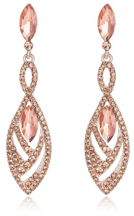 Clearine Boucles d'Oreilles Pendant Femme Style Victorian Forme Double Goutte d'Eau Cristal Strass Percé Ton d'Or Rose Champagne