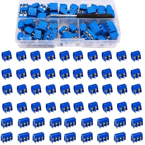 RUNCCI-YUN 110 Stücke 5mm 2 Pin / 3 Pin PCB Mount Screw Terminal Block Schraubklemme Steckverbinder, für Arduino (Blau2 Pin-90, 3 Pin-20)