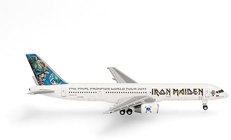 Herpa Modellflugzeug Iron Maiden (Astraeus) Boeing 757-200 Ed Force One The Final Frontier World Tour 2011 – G-STRX, Miniatur im Maßstab 1:500, Sammlerstück, Modell ohne Standfuß, Metall
