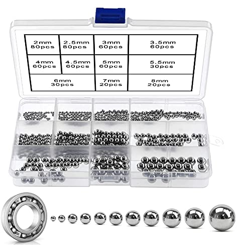 YIXISI 560 PCS 11 Size Metric Precision Bearing Steel Ball Assortment Kit, Agitator Ball for Caster, Conveyor, Bicycle, Skateboard Bearings, 2/2.5/3/3.5/4/4.5/5/5.5/6/7/8 mm