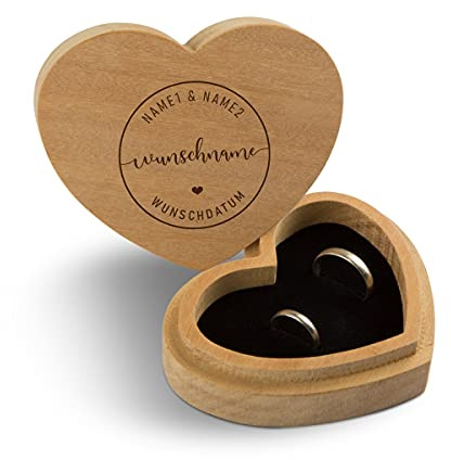 Hochzeit Ringbox Herz Ringkissen Ringschachtel individuell 10 x 8,5 cm Garapa Holz - Kreisname