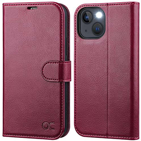 OCASE für iPhone 13 Hülle Handyhülle Premium PU Leder Burgundy | Kartenfach Magnetverschluss RFID Schutzhülle Klapphülle Handytasche Lederhülle Flip Case Cover Tasche Etui