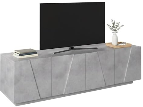 Dmora - Meuble TV Raul, Buffet bas de salon, Base pour meuble TV, 100% Made in Italy, 162x44h46 cm, Ciment