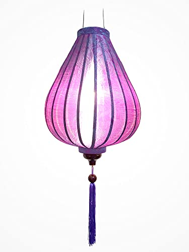 Art Saigon Lampion Asiatische Seide Lila G - Durchmesser Ø 33 cm - Hoi An Laterne aus Stoff, Bambus und Holz - Vietnamesisches Kunsthandwerk und Asiatische Dekoration (Ref. G25-M)