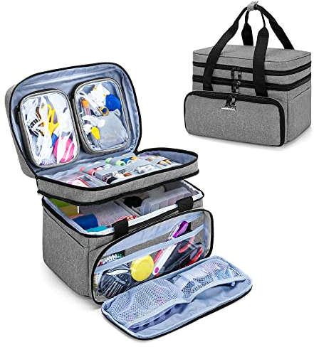 BAFASO Double Layer Sewing Accessories Organiser with 2 Detachable Pouches, Large Sewing Storage Bag for Sewing Tools, Grey