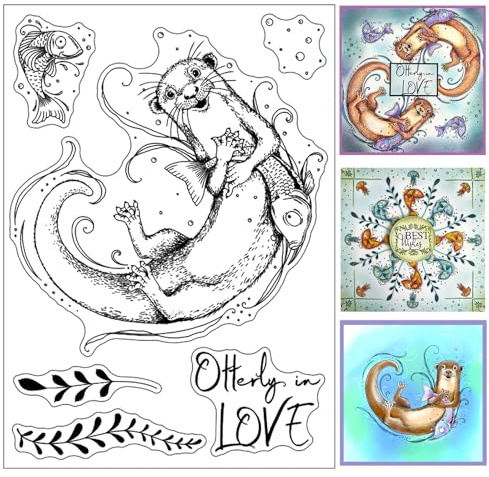 Otter Fish Otterly in Love Gummistempel-Set,transparent,15,2 x 20,3 cm,für Scrapbooking,Alben,Kartenherstellung,Geschenk,Basteln,Prägen,Stempeln,Tinte,handgefertigt,Papierkarten,Dekoration