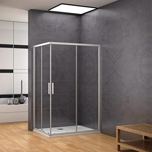 H.185cm Box Doccia Angoalre 80x120cm Scorrevoli Vetro 5mm | Vetro Temperato Trasparente, Porte Scorrevoli, Argento Opaco