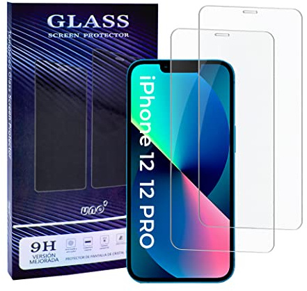 UNO'UNO MAS UNO VENTAS UNO' Displayschutzfolie 2er-Pack, Panzerglas Displayschutzfolie kompatibel mit iPhone 12, Ultra-resistentes blasenfreies Hartglas, 9H, Passend für iPhone 12 und iPhone 12 Pro.