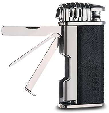 BAILEYU Briquet à Pipe Flamme Douce avec 3 Outils de Cure-Pipe Tube en Métal Briquet Rechargeable Au Butane Cadeau pour Hommes Fumeurs,Gray