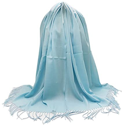 Whoiy Schal Baumwolle Damen, Schultertuch Xxl Farbverlauf Der Quaste Blau 180X70cm Warmer Übergroßer Winterschal-Poncho