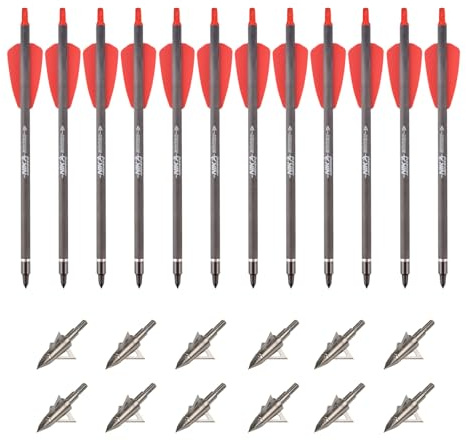 ELONG OUTDOOR 12 Stück Carbon 7,5 Armbrust Bolzen 100 125 Korn Pfeilspitze Jagdspitze für Adder Cobra System für Zielbogenschießen Schießen
