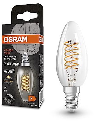 Osram Vintage 1906® Classic B Fil LED lampe, E14, Ministère, Clear, 48W, 470LM, 2700K, Lumière blanche chaude, dimmable, nouveau, filament ultra-cliente, longue durée de vie