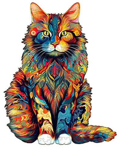 Blumuze Wooden Jigsaw Puzzles, Maine Coon Cat Wooden Puzzles for Adults, Unique Shaped Animal Wood Puzzles for Adults 14+ with Wood Gift Box, 300pcs-L-42 * 33.6cm