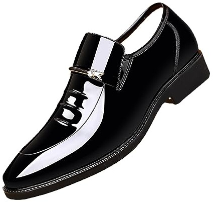 Men's Premium Patent Leather Wedding Oxfords Shoes, Business Formal Classic Office Dress Shoes Pointed Toe Low-Top (Black,12)